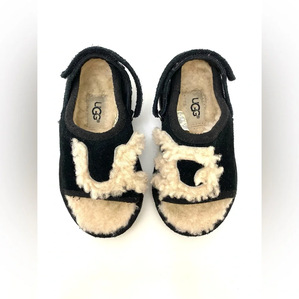 UGG Australia Toddler Black/Tan Fluff Yeah Open Toe Slide